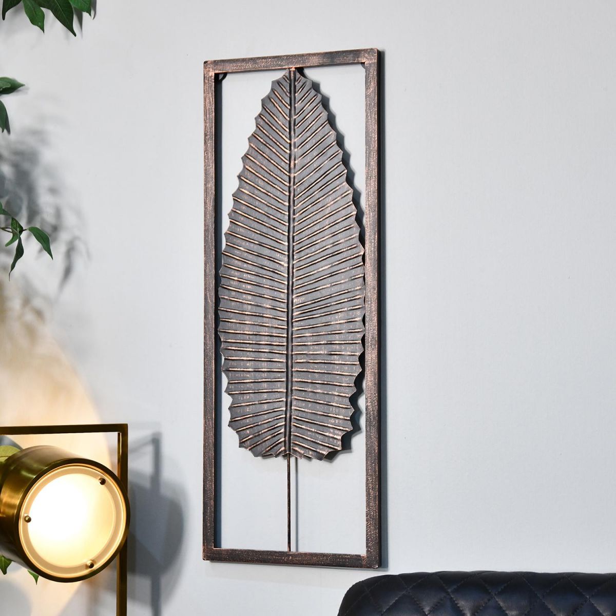 Antique Bronze Leaf Wall Art in Frame in Situ