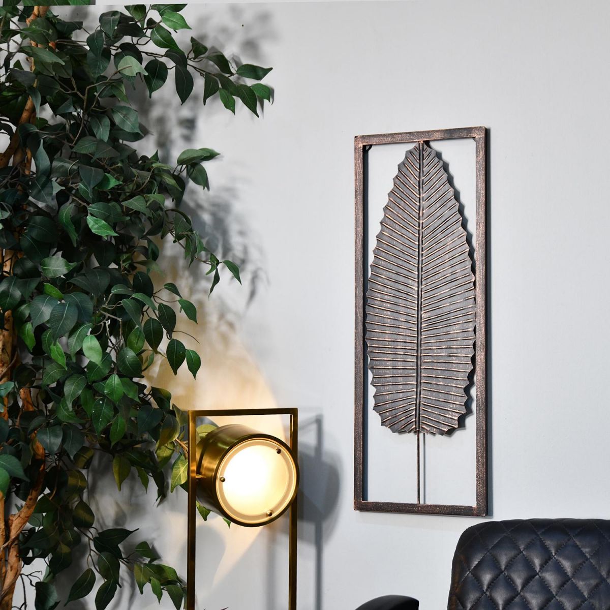 Antique Bronze Leaf Wall Art in Frame in an Antique Bronze Finish