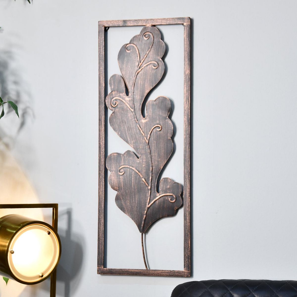 Antique Bronze "Oak Tree Leaf" Wall Art in a Modern Sitting Room