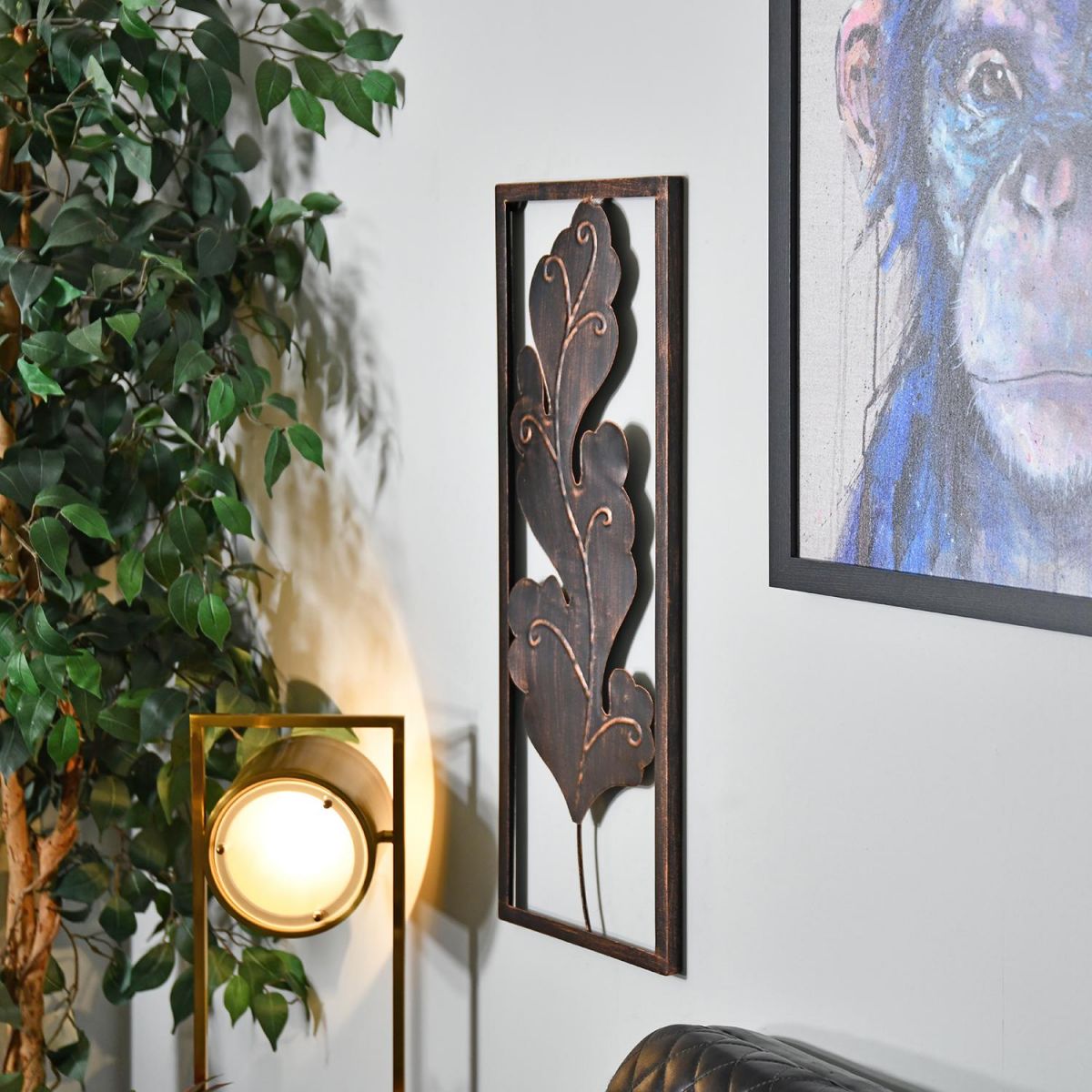 View of the Antique Bronze "Oak Tree Leaf" Wall Art From the Side