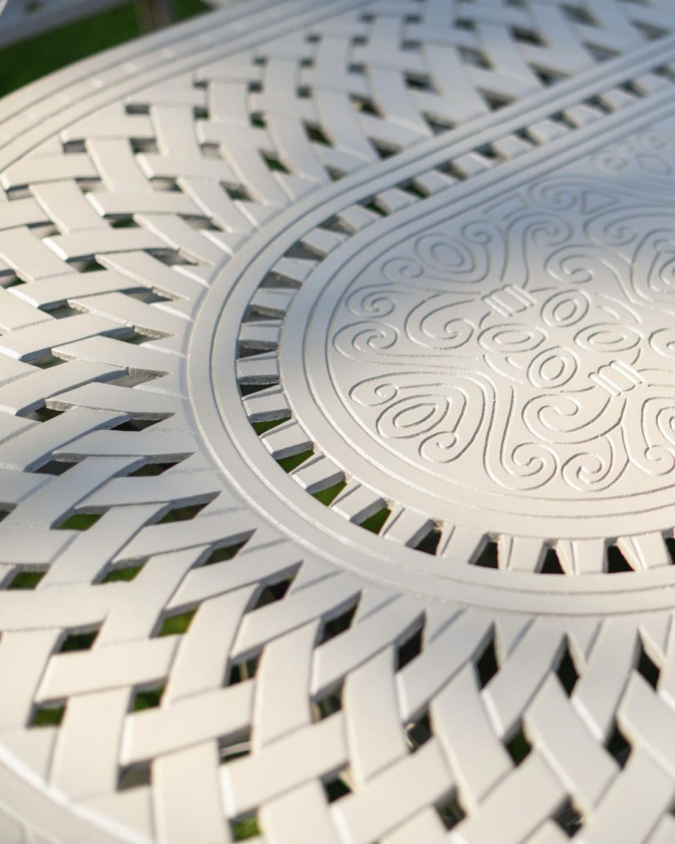 Close-Up of Pattern on Oval Table in "Montacute" Table & Chair Set