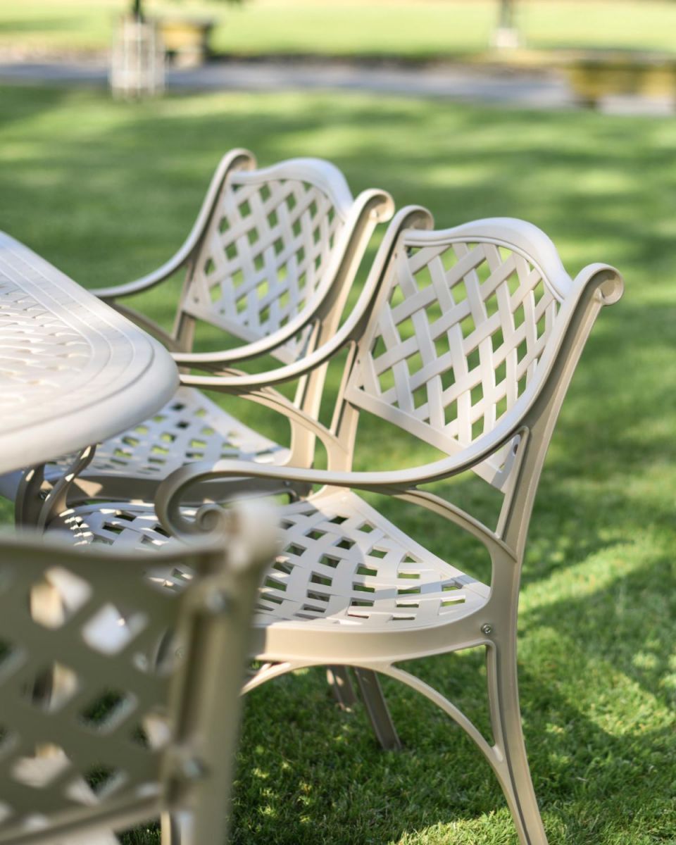 Close-Up of Chair for Antique Champagne "Montacute" Six Seater Garden Table & Chair Set 