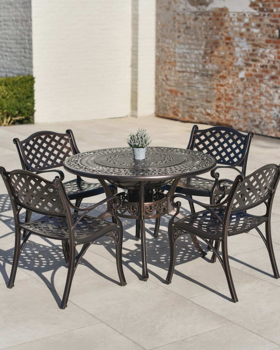 Antique Copper "Round Robin" Four Seater Table & Chair Set with BBQ Grill