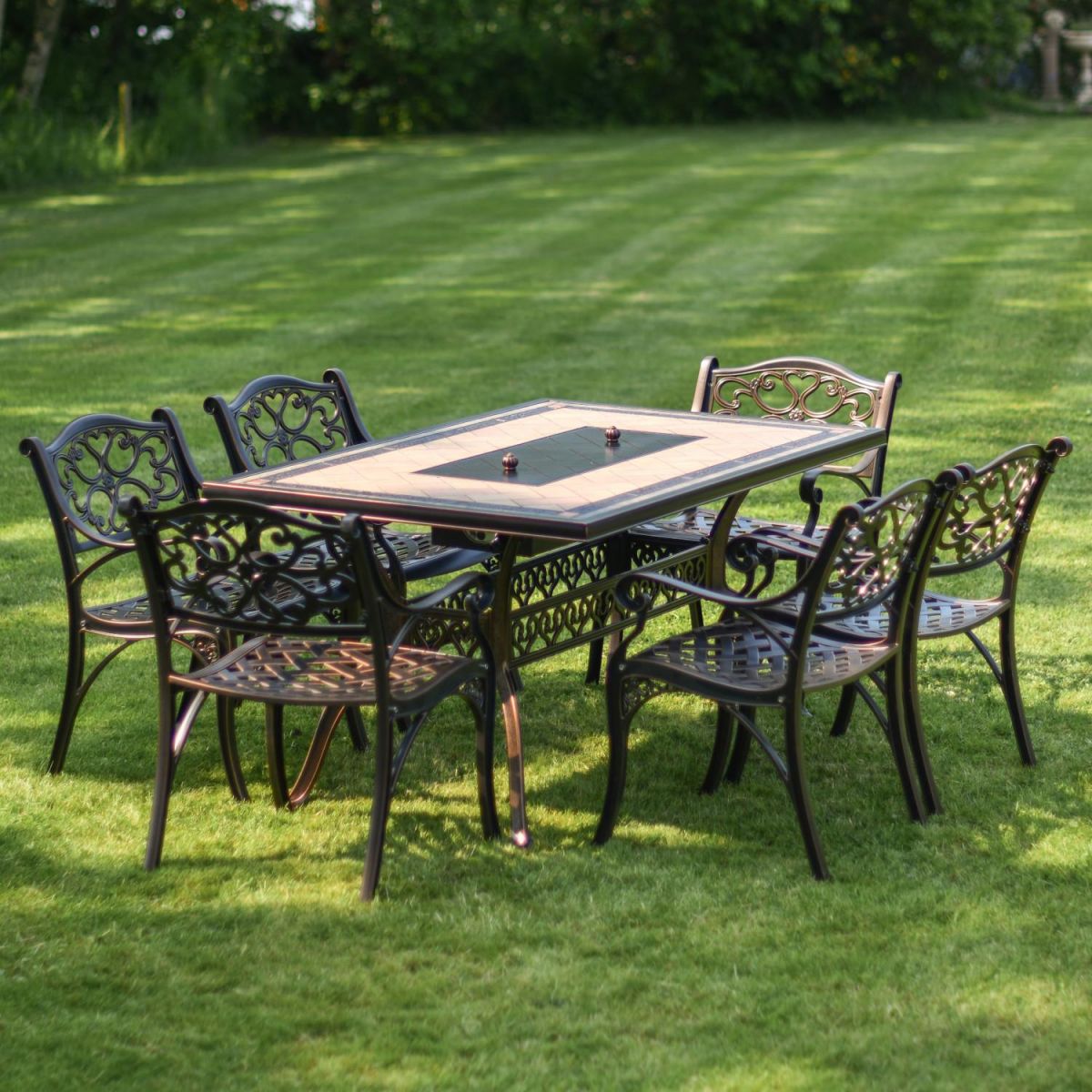 Antique Copper "Radford" Six Seater Table & Chair Set with BBQ Grill