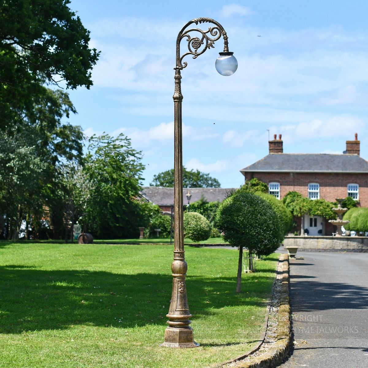 Antique Gold Deluxe Lamp Post on driveway of period property