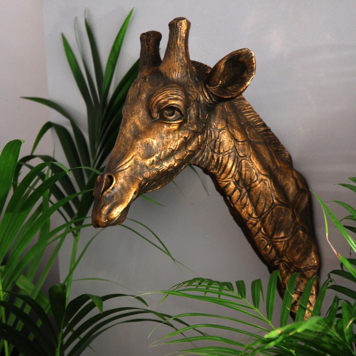 Giraffe Head Wall Bust in an Antique Gold Finish