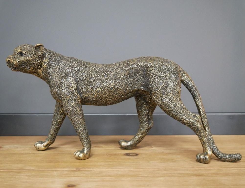 Antique Gold Leopard Interior Statue