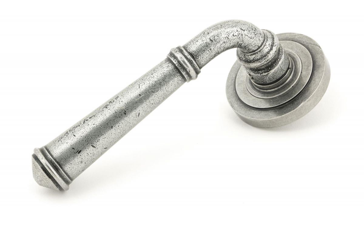 Antique Pewter Unsprung Lever Door Handle on Art Deco Rose Front