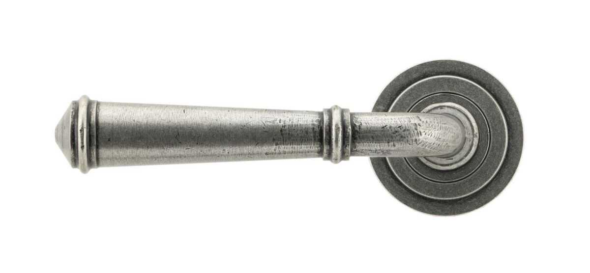 Antique Pewter Unsprung Lever Door Handle on Art Deco Rose