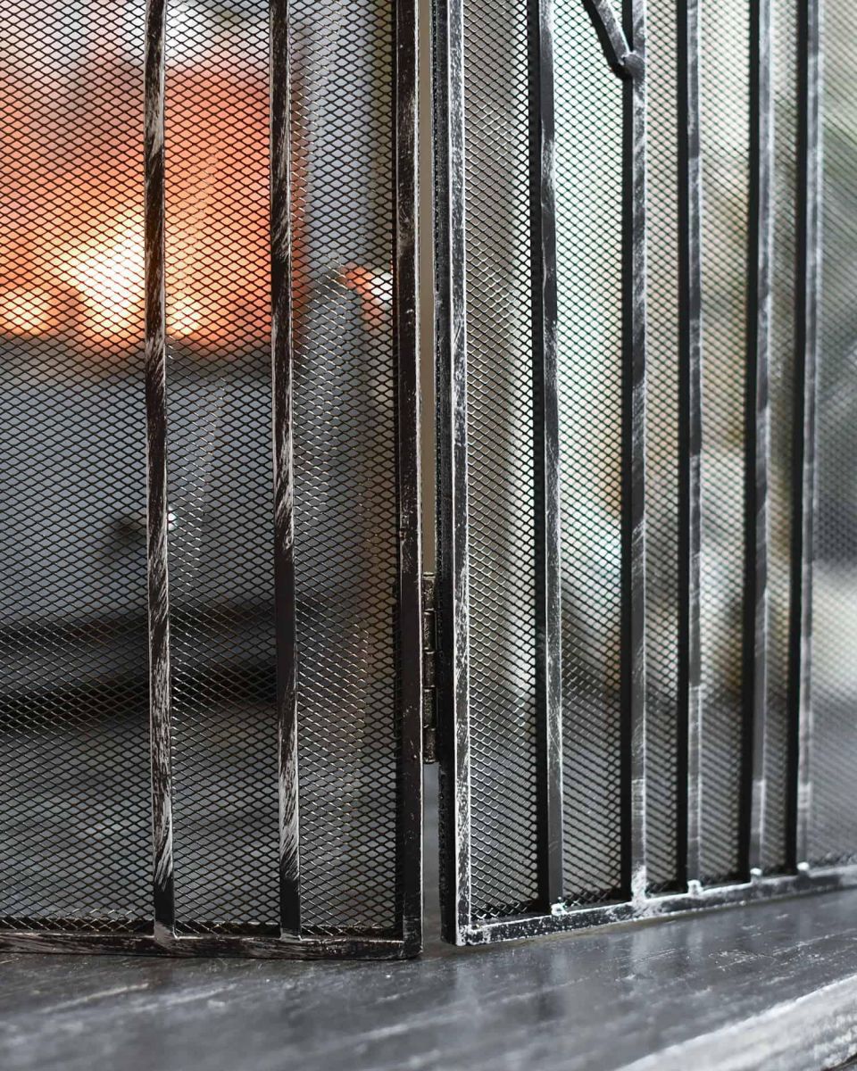 Close-Up of Pattern for Antique Silver Arched Three Fold Fire Guard