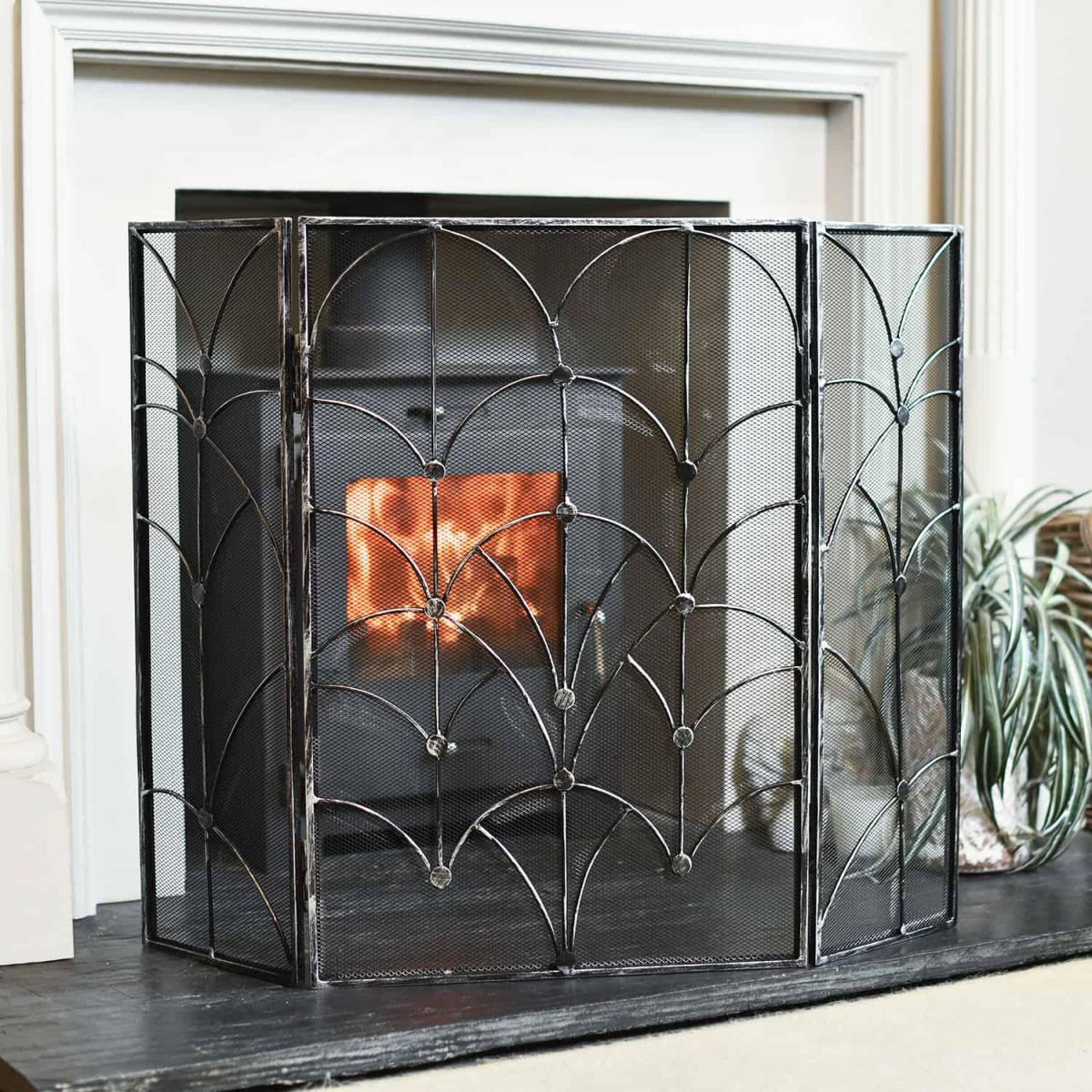 Antique Silver Art Deco Three Fold Fire Guard