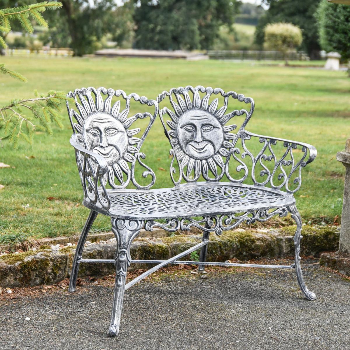 Antique Silver "Sunrise-to-Sunset" Two Seater Garden Bench