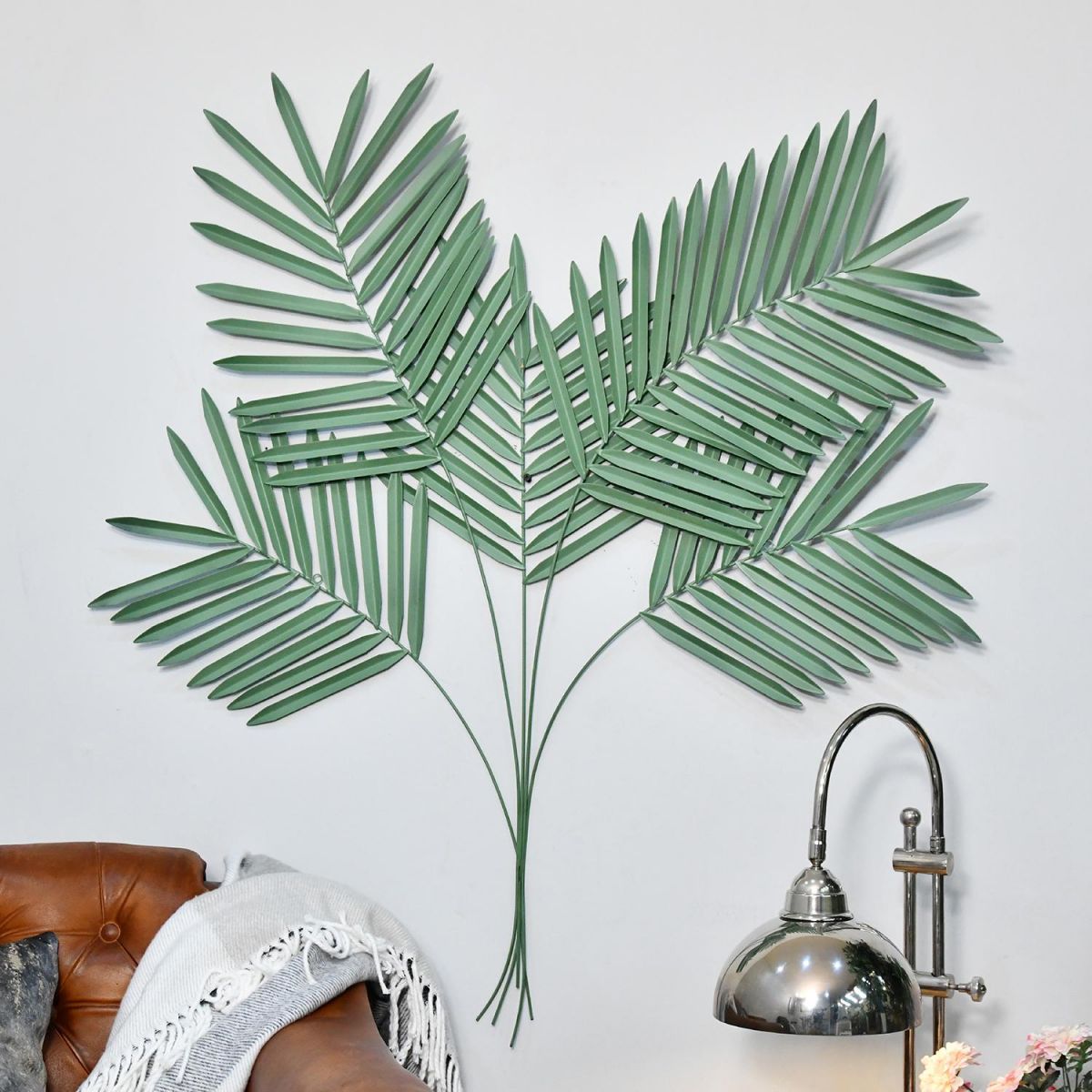 "Areca Palm" Leaves Wall Art in a Green Finish