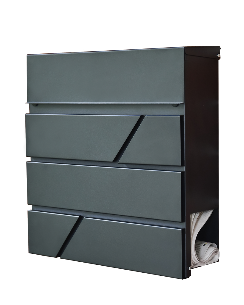 "Arlington" Modern Wall Mounted Post Box & Newspaper Holder in Black 