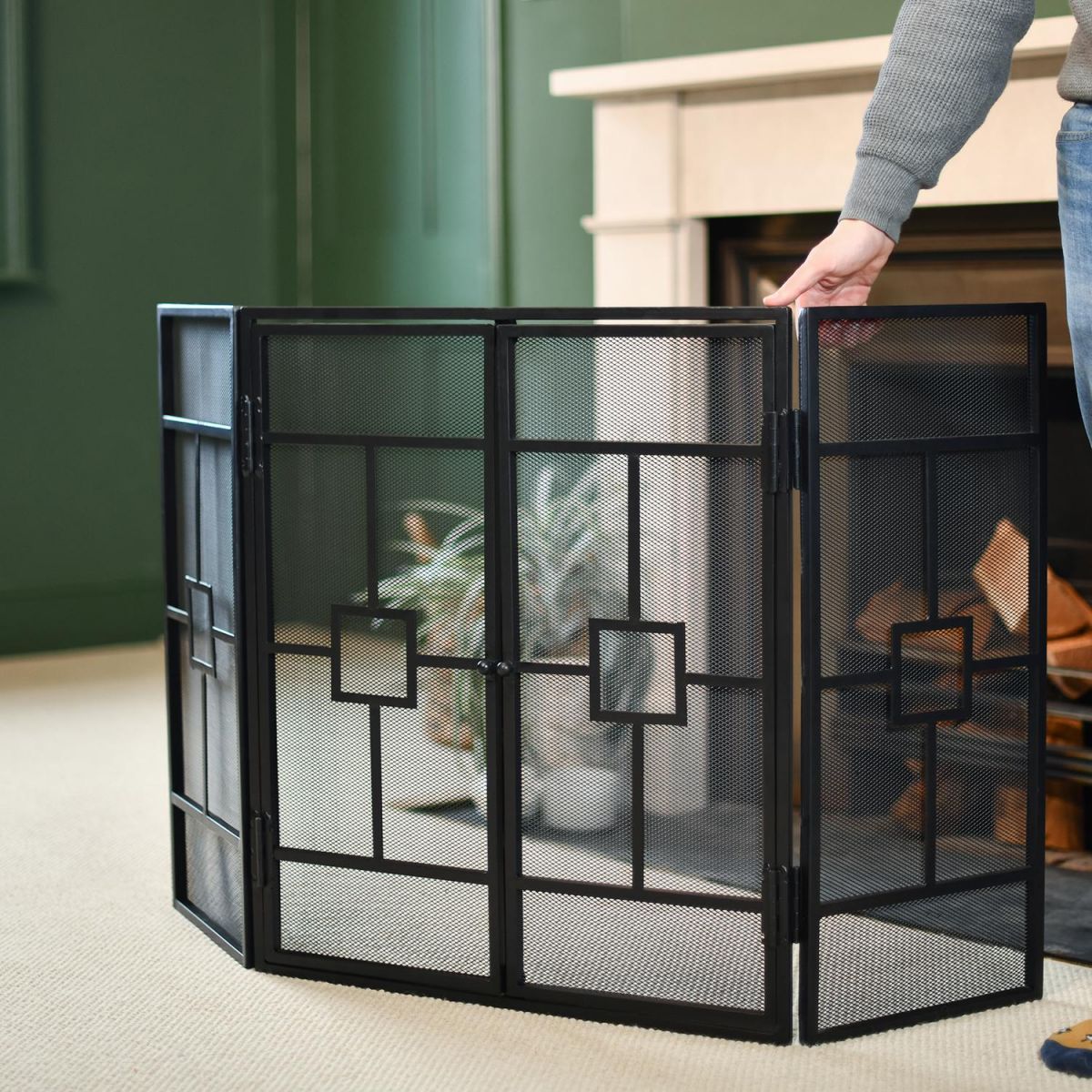 "Art Deco" Three Fold Fireguard With Door to Scale