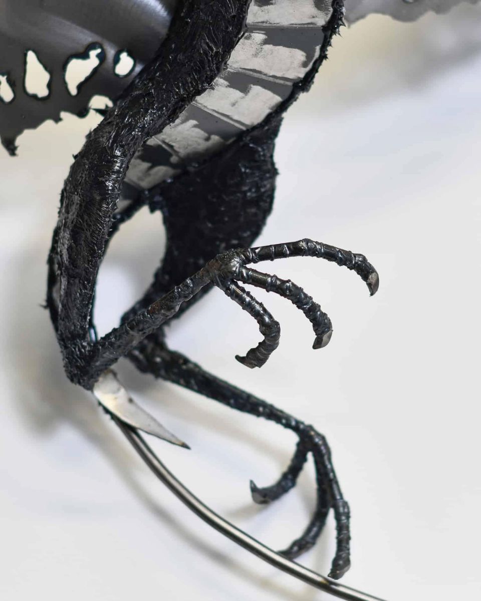 Close-Up of Scaly Legs on Artist Piece - Bespoke Recycled Metal "Askook" Dragon Wall Art - Black