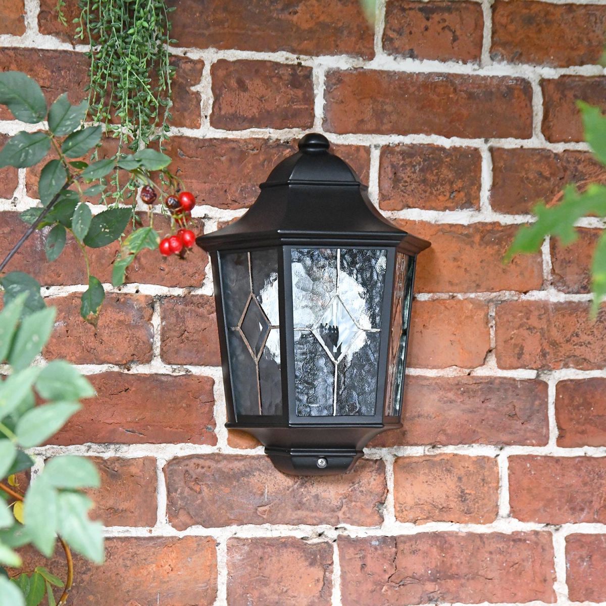 "Avebury Manor" Traditional Half Lantern Wall Light in Situ on a Garden Wall