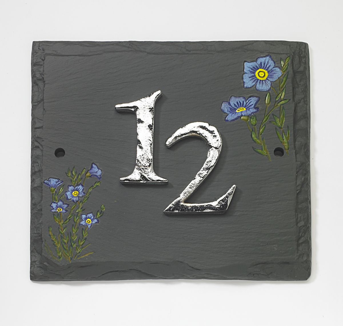 "Bachelor"s Button" Cornflower Hand Painted Slate Effect House Sign