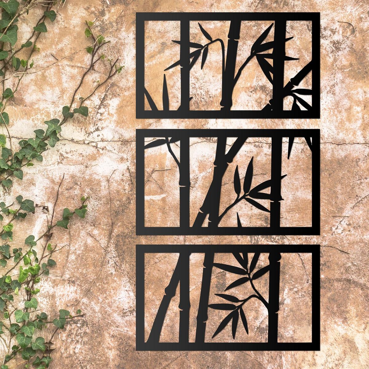 Bamboo Wall Art on a Stone Wall