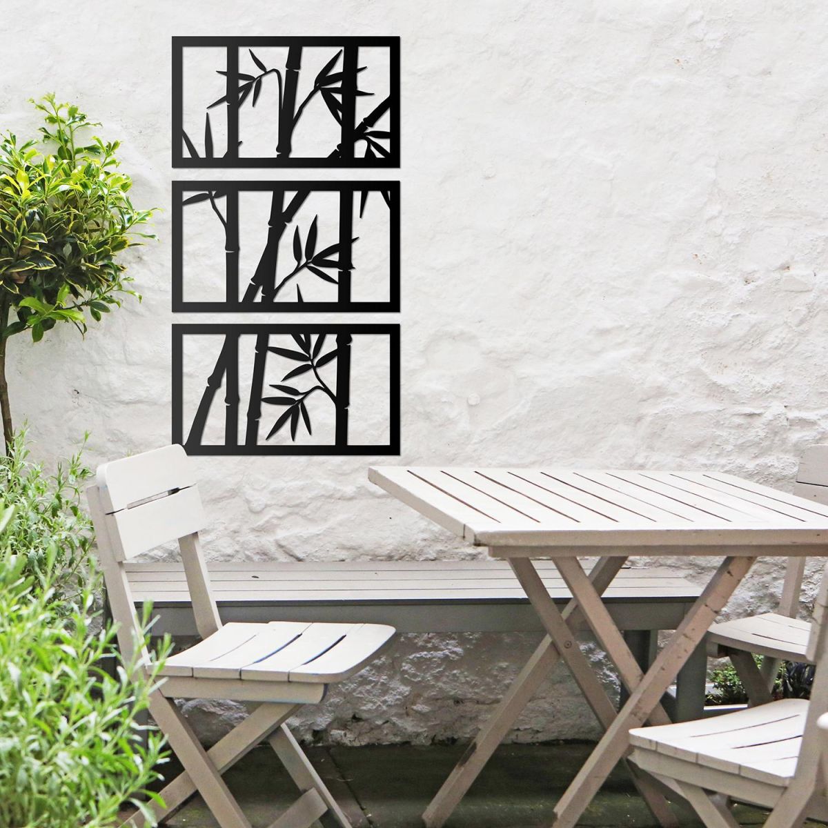 Bamboo Wall Art in Situ Above a Wooden Table & Chair Set