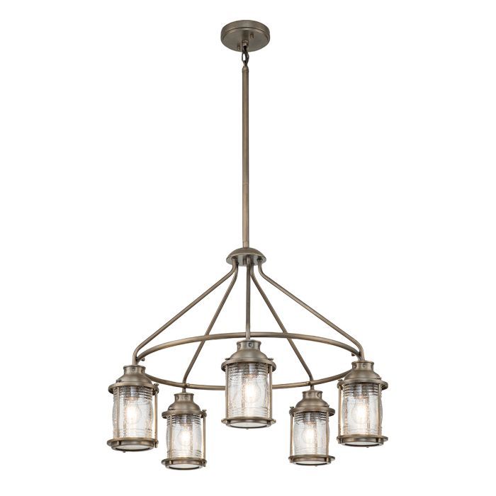 "Bantam Bay" Brushed Bronze Aquatic Five Lantern Hanging Light