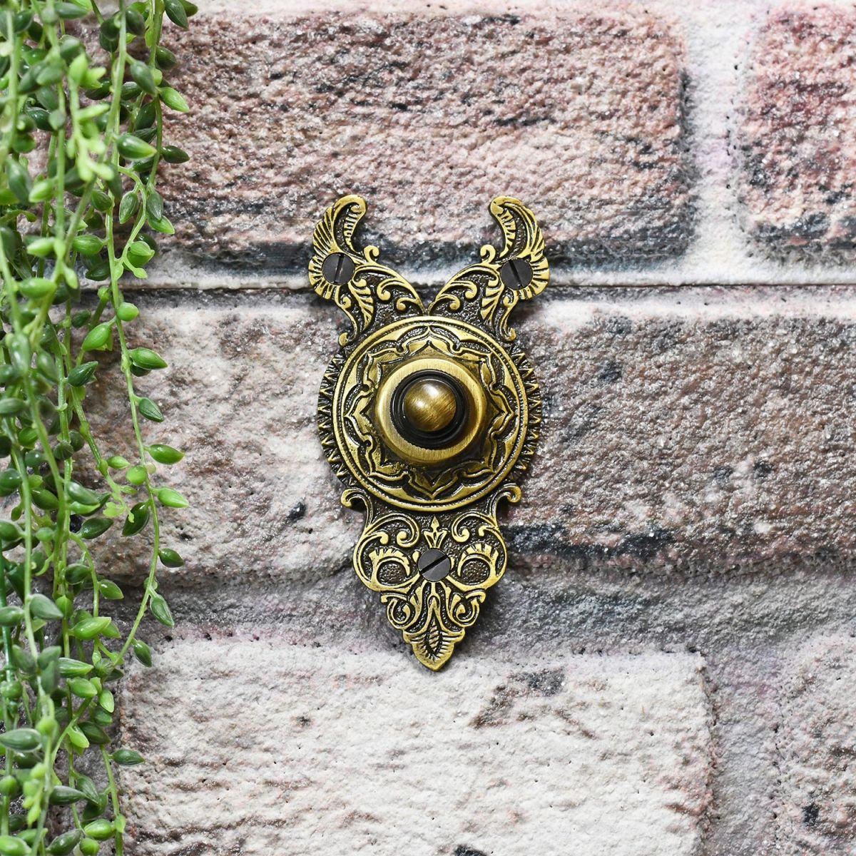 Traditional Ornate Bell door Buzzer finished in Antique Brass