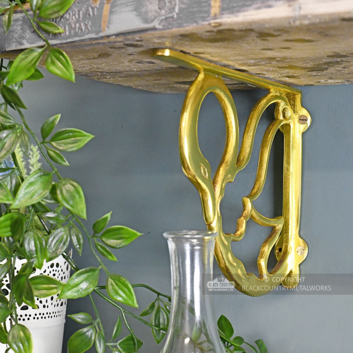 "Coscoroba" Polished Brass Swan Bracket 17cm x 20cm