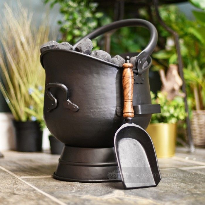Black Coal Bucket with Shovel
