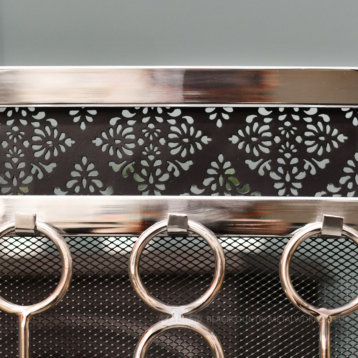 Close up image of black detailed backing on companion set tools