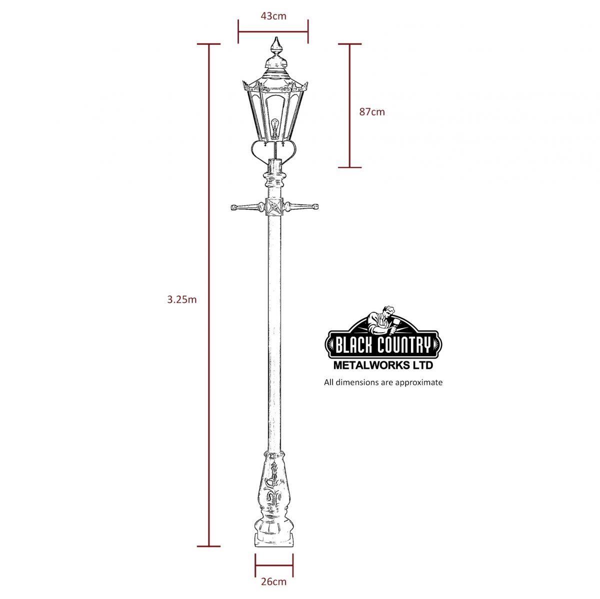 3.25 Victorian Hexagonal Concordia Lamp post Set dimensions