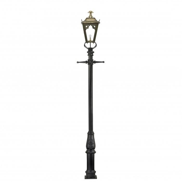 Gothic Extra Large Lantern & Lamp Post Set Finished in Black with an Antique Brass Lantern
