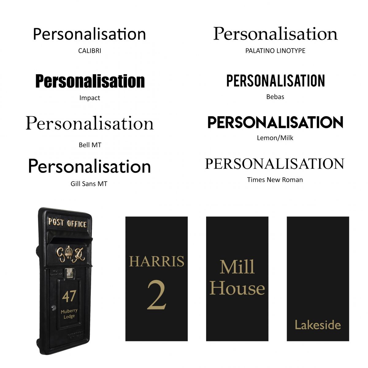 Personalisation Available on the Black "King George" Rex Post Box Front