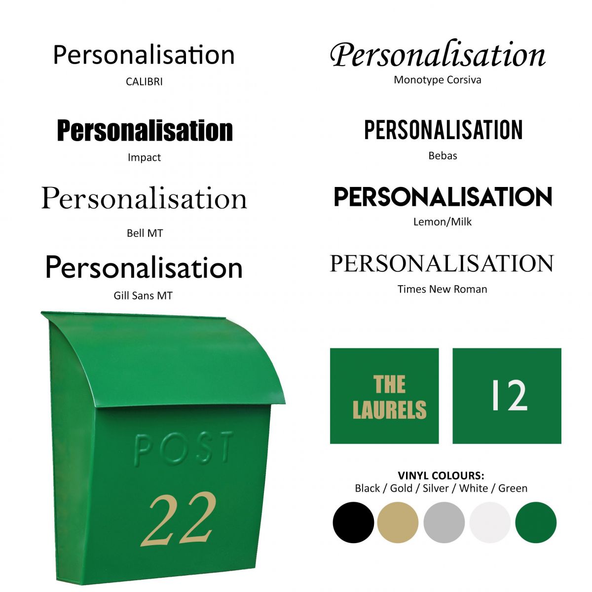 Green post Box Personalisation options