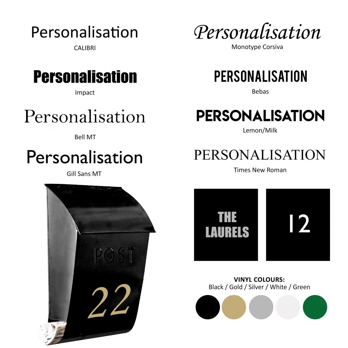 Black post box customisation options