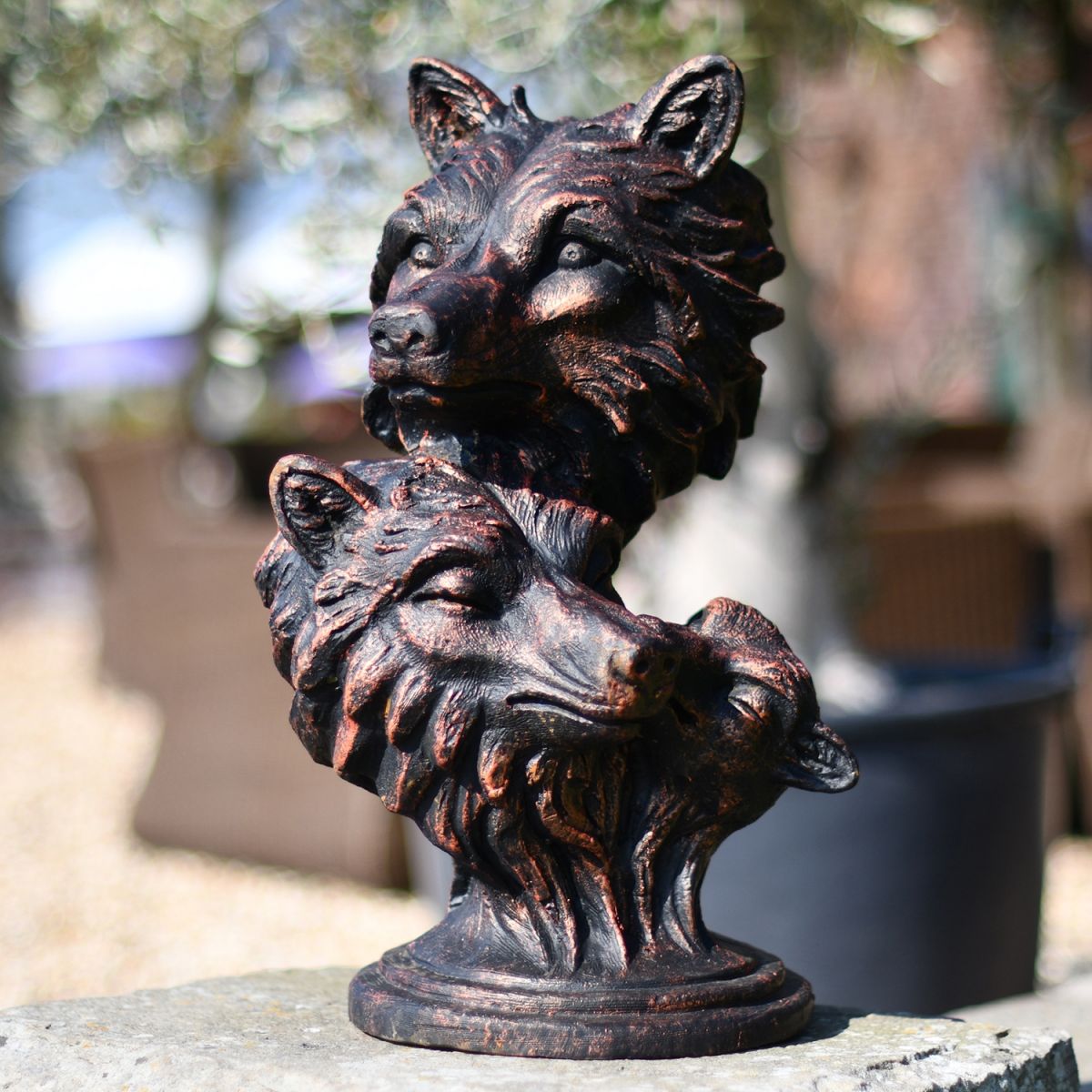 Antique Bronze Cast Iron Wolf Head Bust 