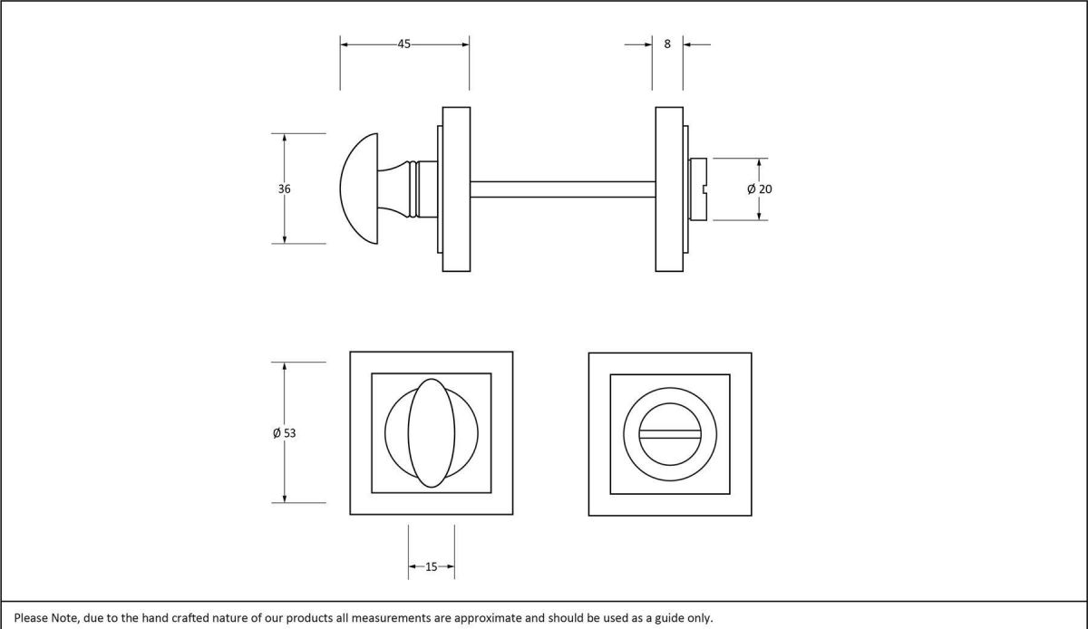 Aged Pewter Concealed Square Thumbturn Set with Plain Cover Dimensions