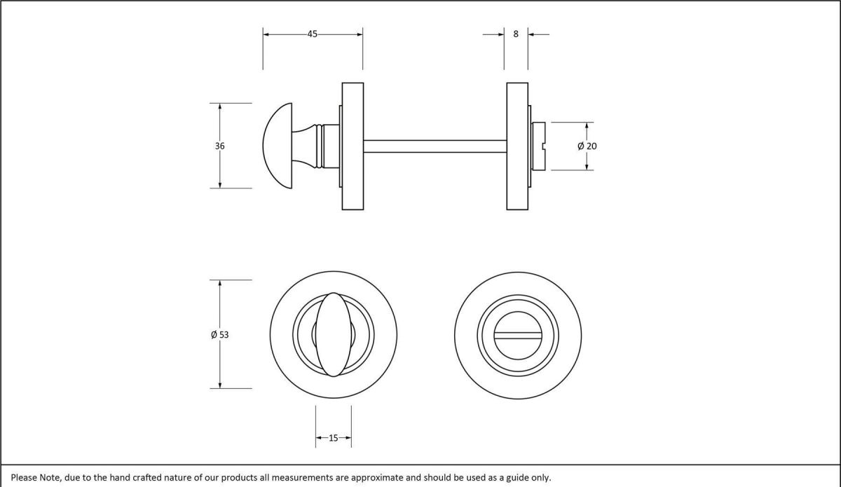 Aged Pewter Concealed Thumbturn Set with Plain Cover Dimensions