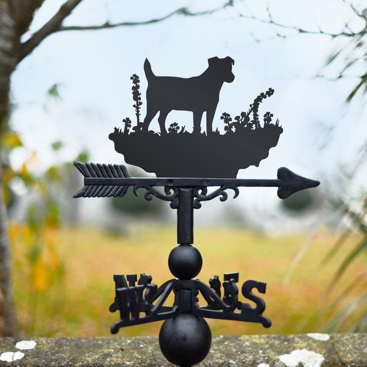 Jack Russel Pedigree dog weathervane in garden
