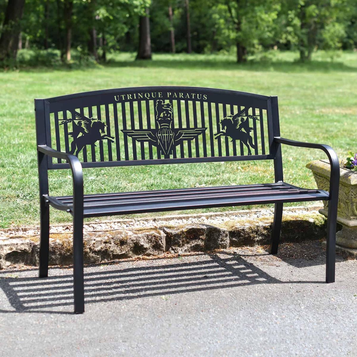 Bespoke "Airborne Forces" British Parachute Regiment Iron & Steel Park Bench in Black
