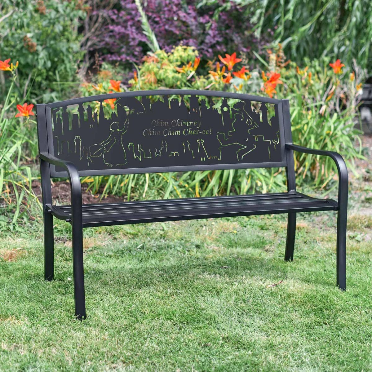 Iron & Steel Park Bench in Black with Bespoke Mary Poppins Design