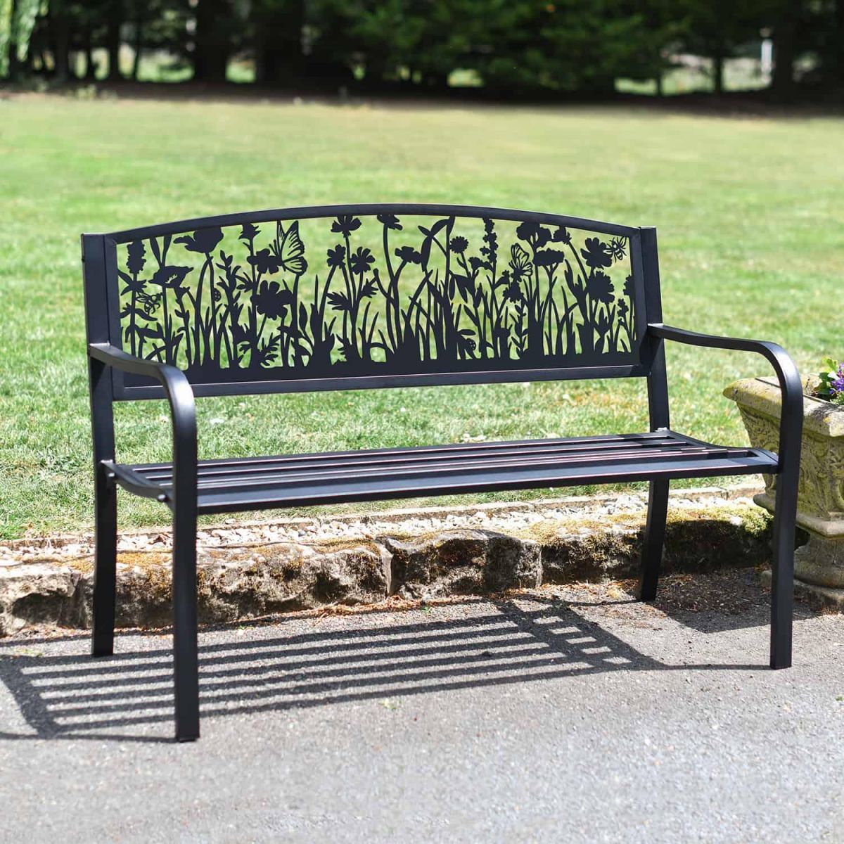 Bespoke Meadow Iron & Steel Park Bench in Black