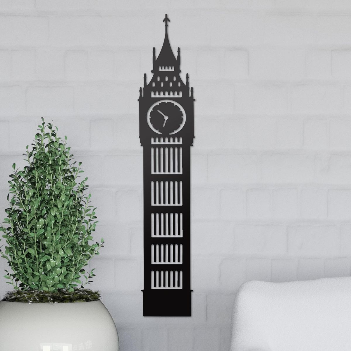 Big Ben Wall Art on the Wall Next to Plants