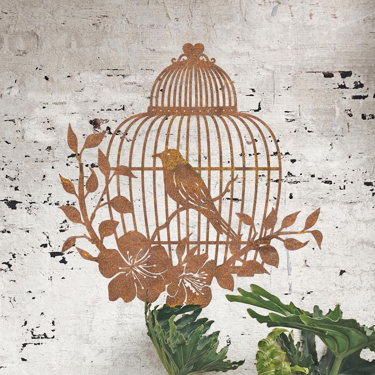 Bird Cage Wall Art on a Rustic Brick Wall