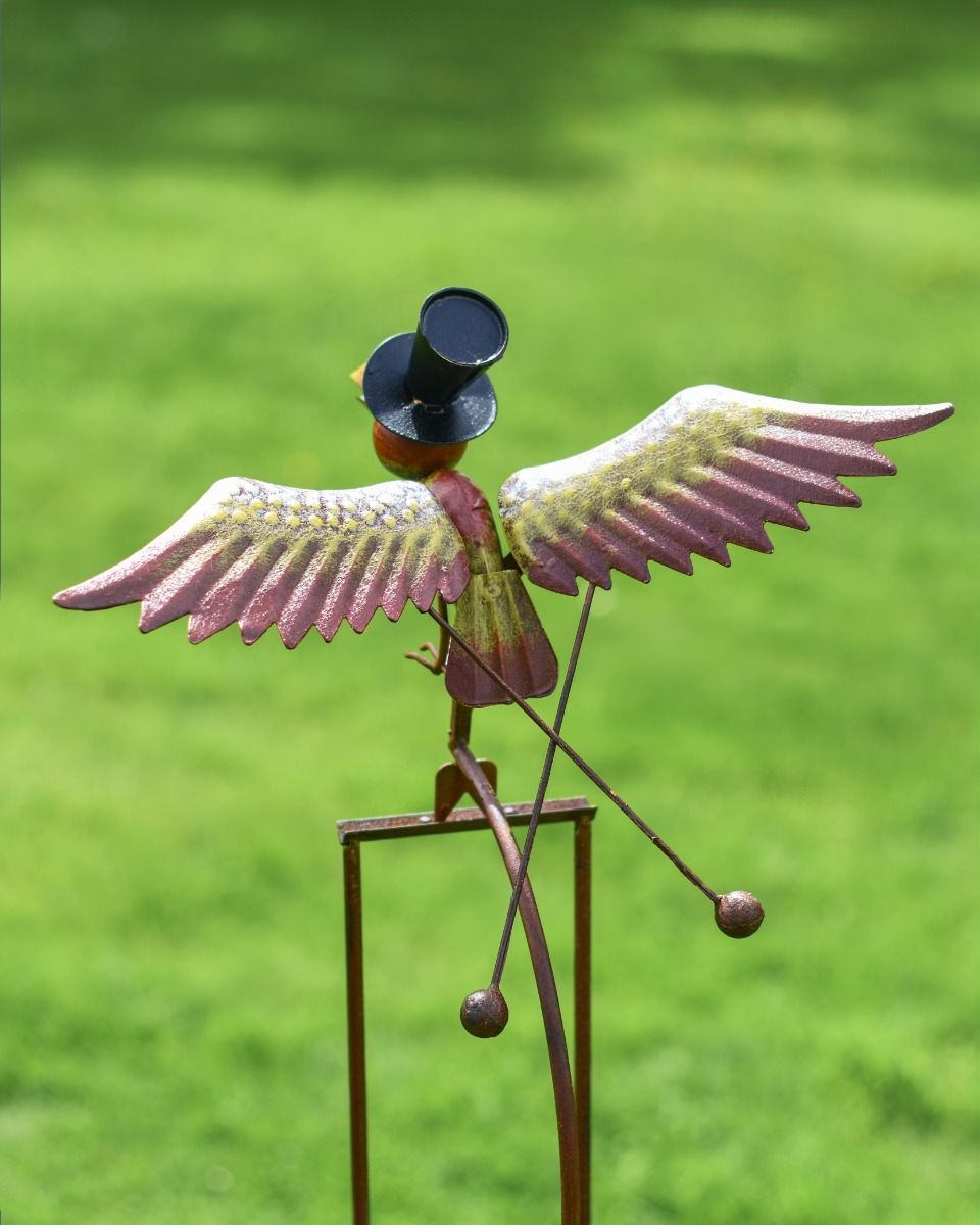 Rear View of Hand Painted Bird on Garden Spike 