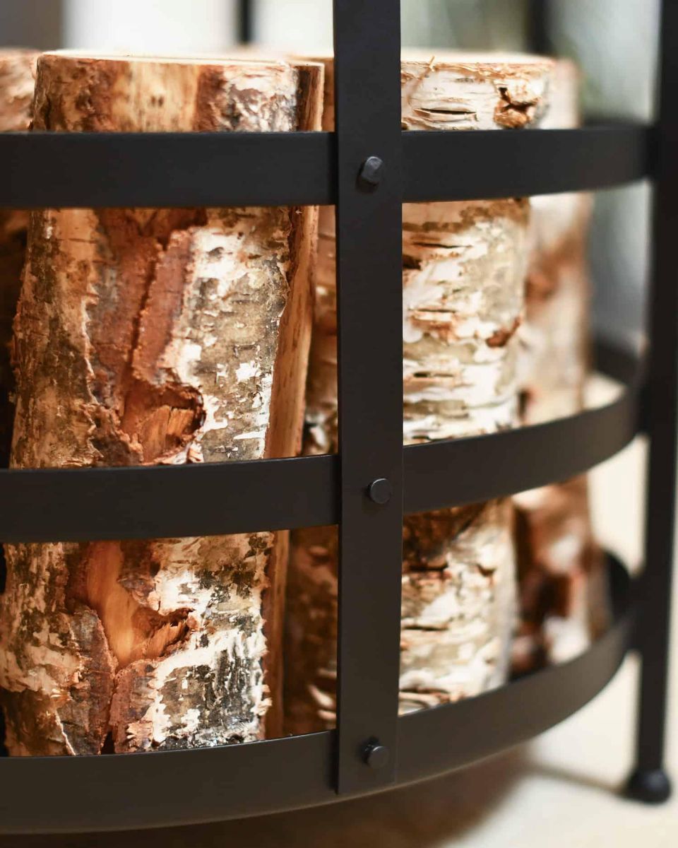 Close-Up of Black "Basket" Log Holder
