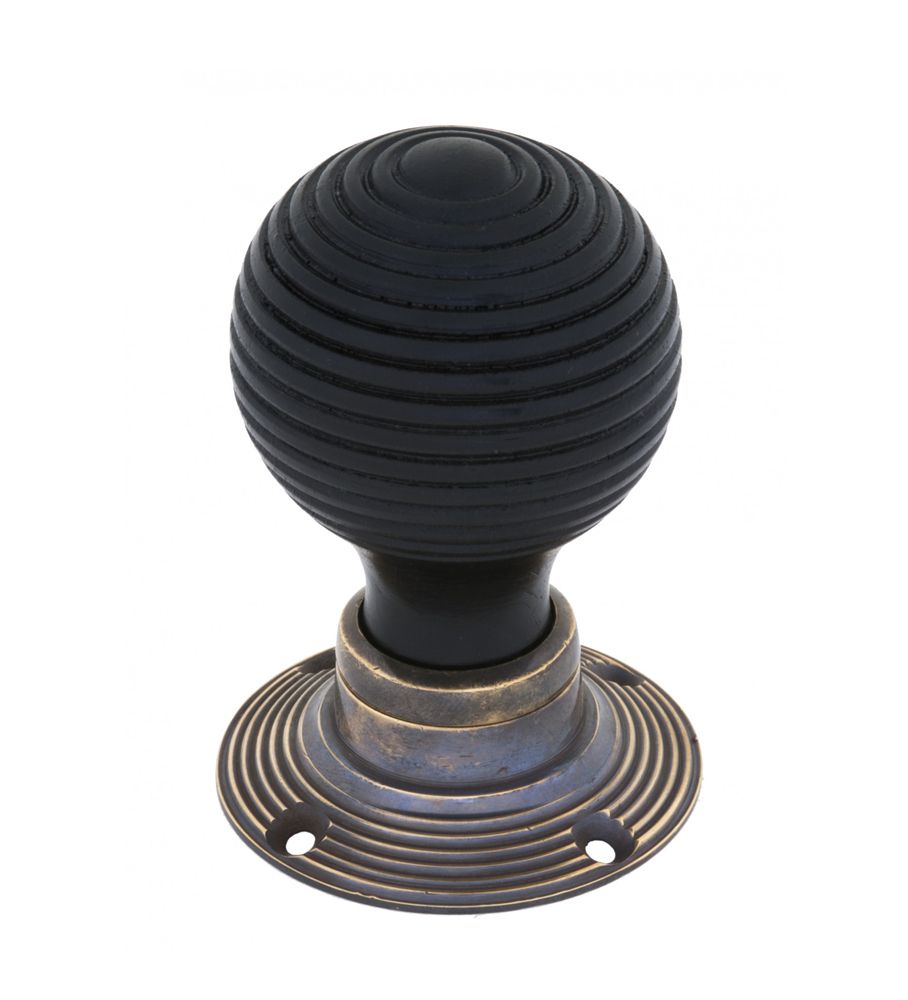 Black & Antique Brass Spiral Wooden Door Knob Set