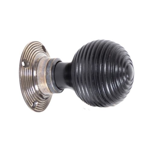 Black & Antique Brass Spiral Wooden Door Knob Set