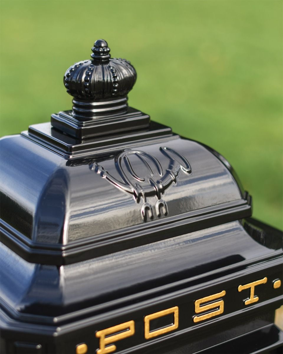 Close Up of Black Camden Free Standing Post Box