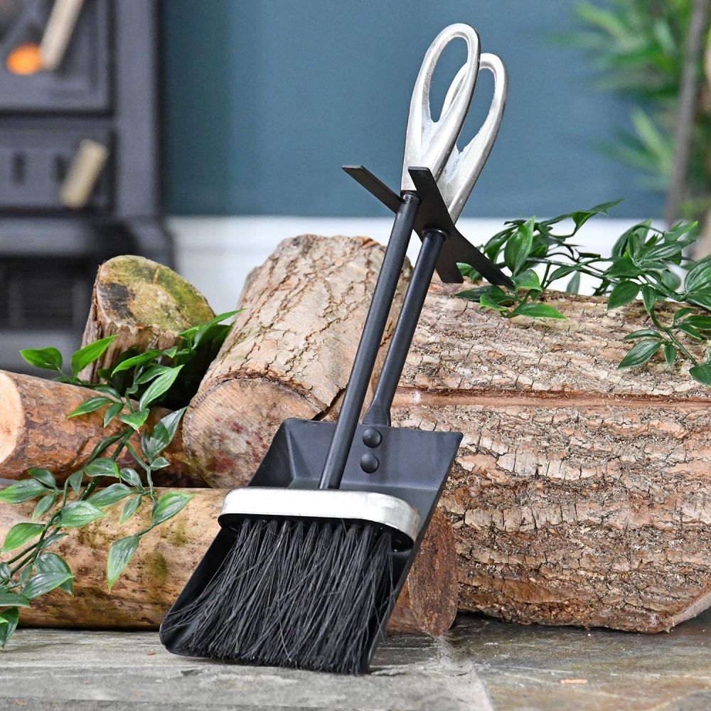 Black and Pewter Loop Handle Brush and Pan Set
