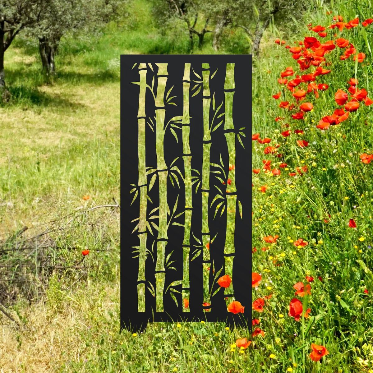 Decorative bamboo stalk garden screen